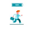 Businessman running with full of energy battery. Business concept. Flat vector illustration. - Vector Royalty Free Stock Photo