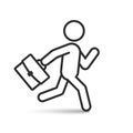 Businessman running with his briefcase, vector outline icon Royalty Free Stock Photo