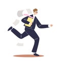 Businessman running in hurry for work to office. Business man in suit late in morning Royalty Free Stock Photo