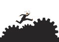 Businessman running on the rocky path making up of gears. Concept of motivation, overcoming risk, challenge or corporate problem. Royalty Free Stock Photo