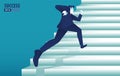 Businessman running into stairway to success. Catch the opportunity. background vector illustration