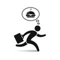 Businessman running to dinner. Businessman character, hungry and thinking about food. Vector icon