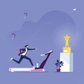 Businessman running on the treadmill trying to achieve success trophy-Business Effort Concept Royalty Free Stock Photo