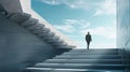 A businessman is running up a stairway to reach his goals. Business and success concept. Royalty Free Stock Photo