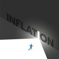 Text wording INFLATION on the big black wall with an opening. Business concept of ambition, challenge, achievement, motivation,