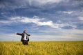 Businessman in rural field