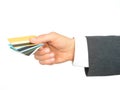 Businessman's Hand Holding Credit Cards Royalty Free Stock Photo