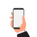 Businessman`s Hand Holding Smartphone With Blank Screen, White Background, Illustration Royalty Free Stock Photo