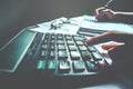 Businessman`s hands with calculator at the office and Financial Royalty Free Stock Photo