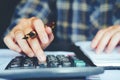 Businessman`s hands with calculator at the office and Financial Royalty Free Stock Photo