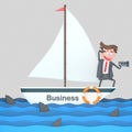 Businessman on a sailboat on the sea. 3D illustration.