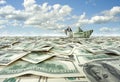 Businessman sailing on dollar boat