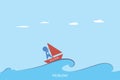 Businessman is sailing on red sailboat, solution and business concept