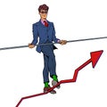 Businessman and sales growth charts. A man like an acrobat. Economics and Finance