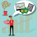 Businessman is saving money for investment in stock equity,Business finance concept - vector