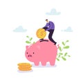 Businessman Saving Money in Piggy Bank. Financial and Money Savings Concept with Business Character. Investments Royalty Free Stock Photo