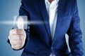 Businessman scan fingerprint biometric identity with blank box i