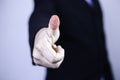 Businessman scan fingerprint with virtual screen interface to enter internet network.Futuristic virtual screen interface
