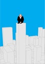 Businessman scared on skyscraper. frightened business man on roof of building. Boss suicide. Vector illustration Royalty Free Stock Photo