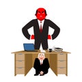Businessman scared under table of angry Boss. deadline. frighten