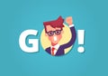 Businessman screaming GO and flapping up his fist. Concept of motivation and inspiration.Vector. Royalty Free Stock Photo