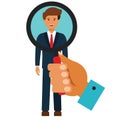 Businessman search with magnifying glass cartoon flat vector illustration concept on isolated white background Royalty Free Stock Photo