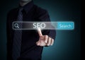 Businessman search with SEO process information Royalty Free Stock Photo