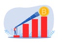 Businessman searches for a new growth currency,bitcoin opportunities and new profits vector illustration