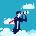 A businessman is searching above the clouds. Business Opportunity Search Ideas. Royalty Free Stock Photo