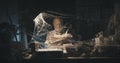 Businessman searching for paperwork in an abandoned office