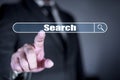 Businessman searching on virtual screen. Data technology search engine optimization by artificial intelligence technology. Ai