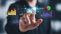 Businessman interacting with virtual data visualization interface Royalty Free Stock Photo
