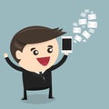 Businessman sending messages by smartphone, flat design