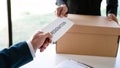 Businessman sending resignation letter to the executive employer boss on desk in order to resign dismiss contract, job placement Royalty Free Stock Photo