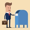 Businessman sends the letter through the mail box. Vector illustration Royalty Free Stock Photo