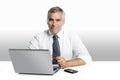 Businessman senior gray hair working laptop