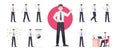 Businessman set isolated. Man in the workplace. Office worker in suit. Cartoon people in different poses and actions. Cute male Royalty Free Stock Photo