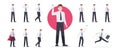 Businessman set isolated. Man in the workplace. Office worker in suit. Cartoon people in different poses and actions. Cute male Royalty Free Stock Photo