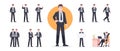 Businessman set isolated. Man in the workplace. Office worker in suit. Cartoon people in different poses and actions. Cute male Royalty Free Stock Photo