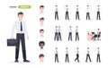 Businessman set isolated. Man in the workplace. Office worker in suit. Cartoon people in different poses and actions. Cute male Royalty Free Stock Photo