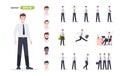 Businessman set isolated. Man in the workplace. Office worker in suit. Cartoon people in different poses and actions. Cute male Royalty Free Stock Photo