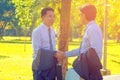 Businessman,They are shake hands  in park. Royalty Free Stock Photo