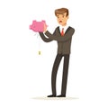 Businessman shaking an empty piggy bank vector Illustration