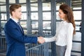 Businessman shaking hands with businesswoman Royalty Free Stock Photo