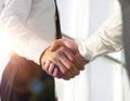 Closeup of a business handshake, on bright background Royalty Free Stock Photo