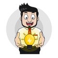 Businessman Shiny Idea In Hand Color Illustration