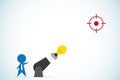 Businessman shoot light bulb from cannon, idea and business concept