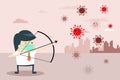 Businessman shooting arrow aiming Coronavirus