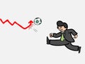 Businessman shooting football to push graph