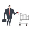 Businessman and shopping cart. boss is in store shopping. Vector